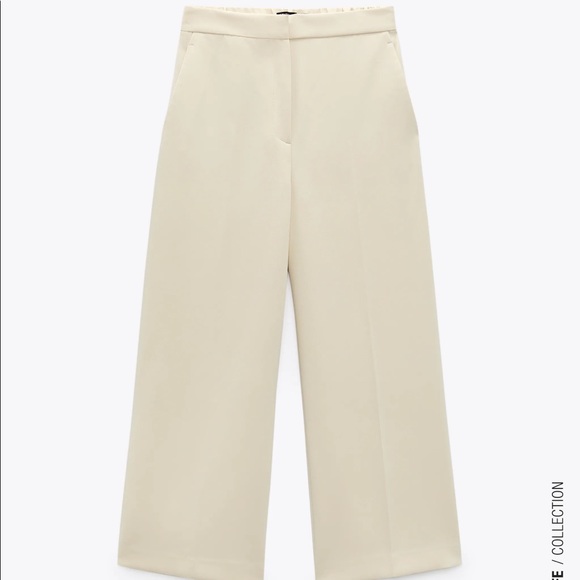 🤍 ZARA Cropped Trouser Pants Cream - Picture 1 of 3